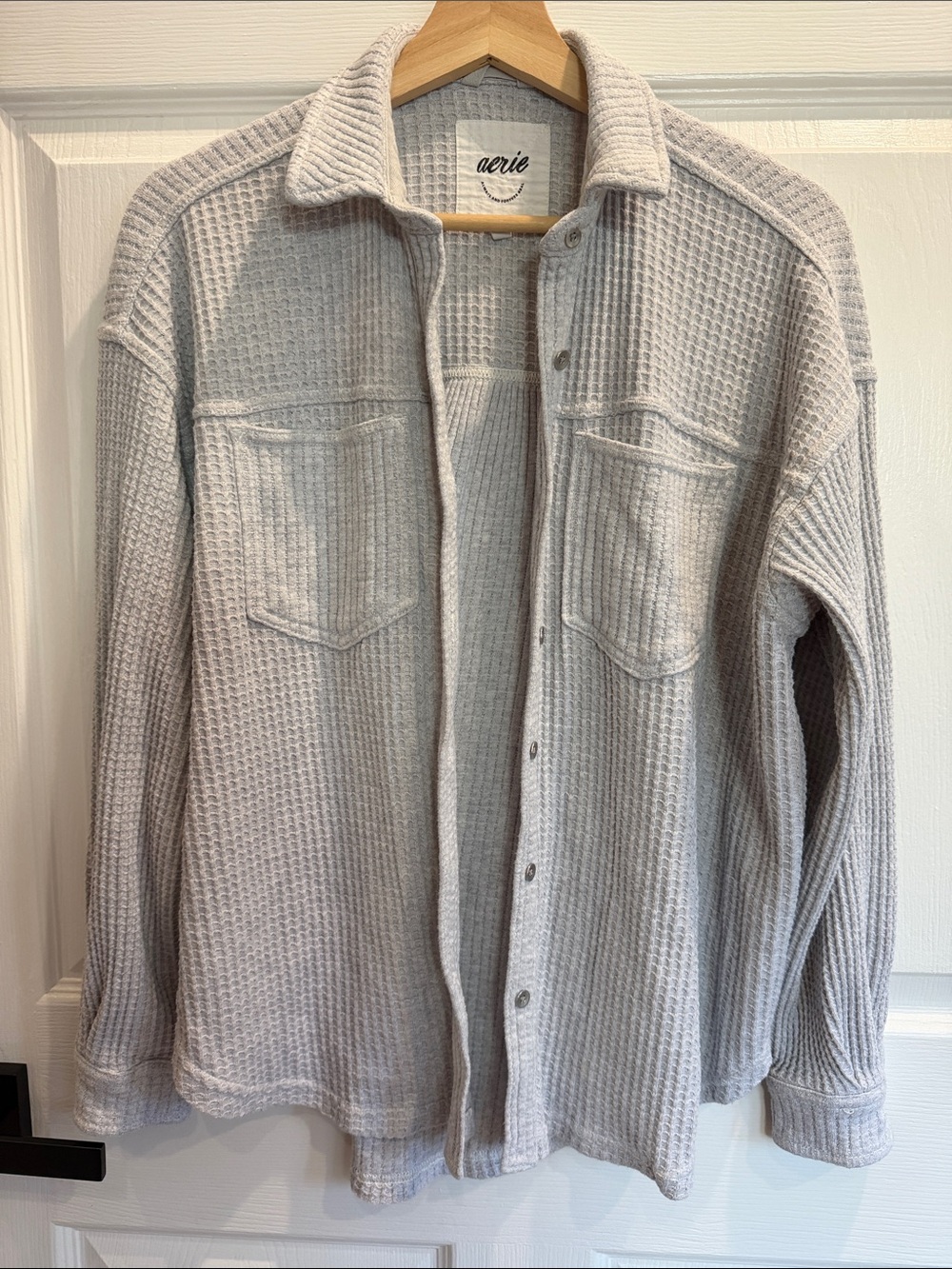 aerie Light Gray lumber Jane Waffle-Knit Cardigan